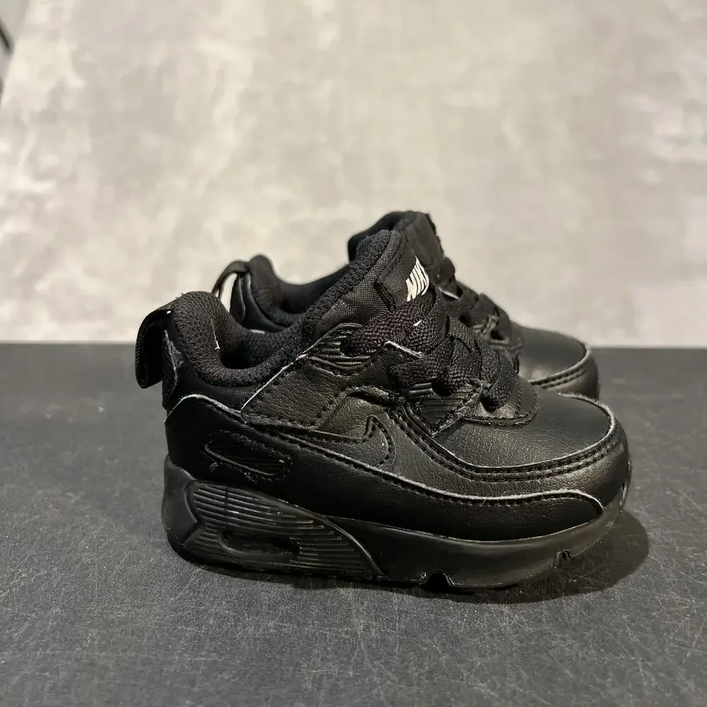 Nike Air Max 90 EasyOn Shoes Toddler Size 5C Triple Black Leather Boys Sneakers